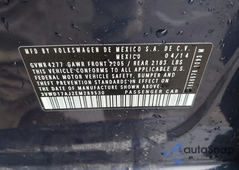 2014 Volkswagen Jetta 1.8T Se from USA, damaged, VIN 3VWD17AJ2EM289530